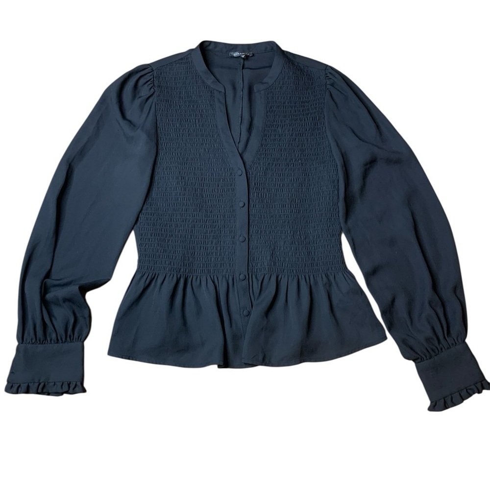 Dynamite Black Smocked Peplum Blouse - Long Balloon Sleeve XS